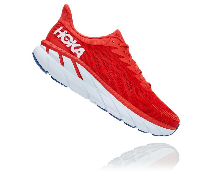 Running Shoes Mens - Hoka One One Clifton 7 - Red/White - JWSLBHD-51